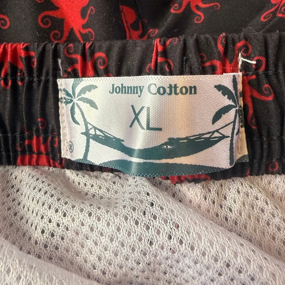 Johnny Cotton Mens XL‎ Octopus Print Swim Trunks Black Red Quick Dry Polyester